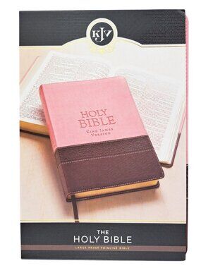 KJV Large Print Thinline Bible Pink Brown Faux Leather Gilt Edges Ribbon Map New